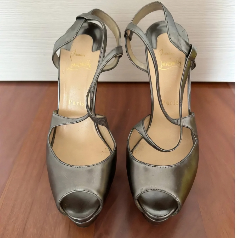 Elegant Daffodile Christian Louboutin leather Silver mini platform Heels, IT38.5 - Picture 6 of 6